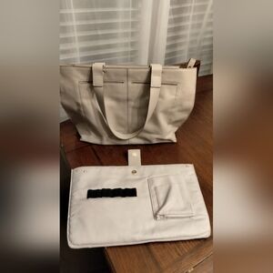 Nordstrom Leather Cream Tote Bag with Organizer